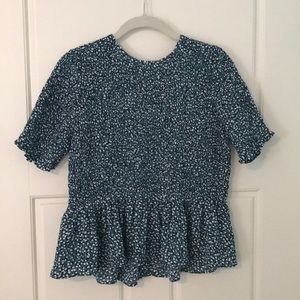 Ann Taylor Fiesta Dot Smocked Peplum Top SP